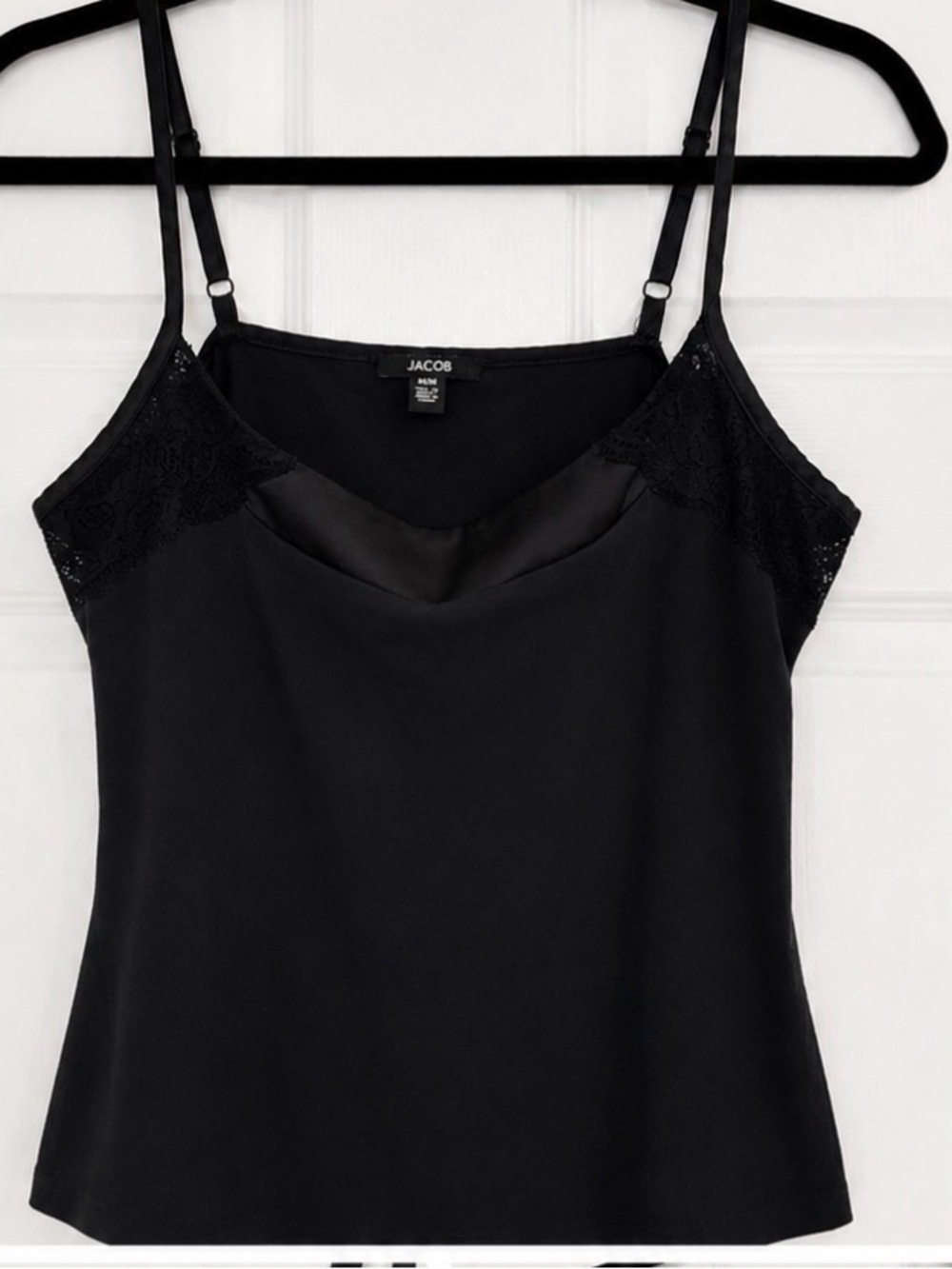 Jacob Black Satin & Lace Trim Cami Tank Top | Size Medium | Adjustable Straps